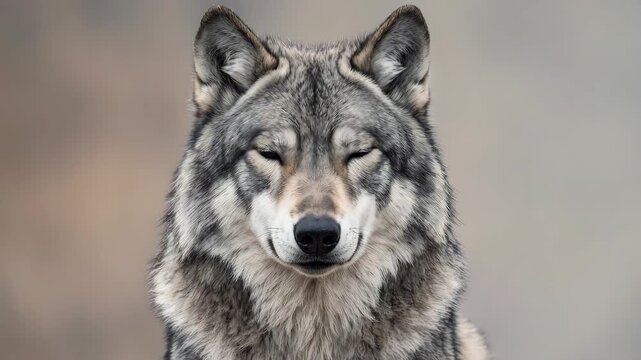 Majestic Wolf Stares Intently: Portrait of Wilderness Beauty