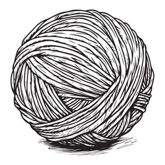 Hand drawn wool yarn ball illustration isolated, craft knitting thread sketch design, vintage needlework graphic icon collection 