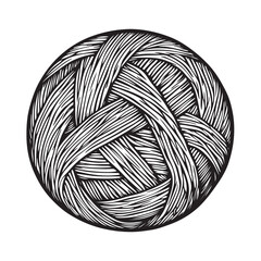 Hand drawn wool yarn ball illustration isolated, craft knitting thread sketch design, vintage needlework graphic icon collection 
