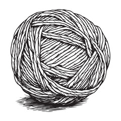 Hand drawn wool yarn ball illustration isolated, craft knitting thread sketch design, vintage needlework graphic icon collection 