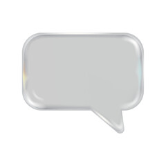 3d glass speech bubble abstract, fluid shape with holographic effect isolated on white background.
