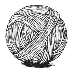Hand drawn wool yarn ball illustration isolated, craft knitting thread sketch design, vintage needlework graphic icon collection 