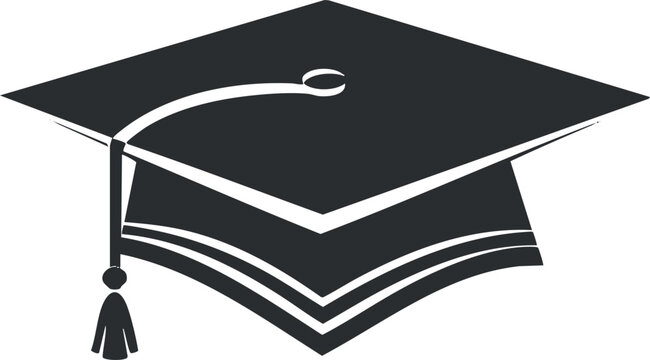 Minimalist black and white vector illustration of a graduation cap symbolizing academic achievement and education.