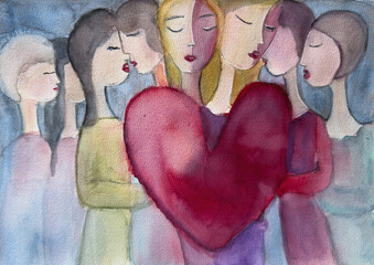 Female Lineage and Ancestral Bond - Symbolic Watercolor Painting, hand-painted watercolor