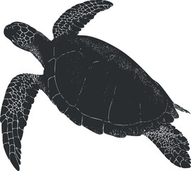 Fototapeta premium Stylized black and white vector illustration of a sea turtle, ideal for marine conservation projects and nature-themed designs
