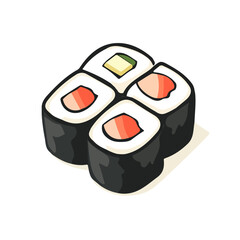 Maki Rolls, modern 2D flat vector illustration in icon style, isolated on pure white background. © Antoni