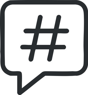 Outline vector illustration of a hashtag symbol inside a speech bubble, ideal for social media and communication concepts