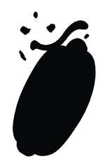Black Silhouette Of A Bell Pepper With Stem And Splatters On White Background vector