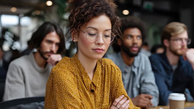 Concentrated multiracial millennial employees engaged in a collaborative meeting at a modern workspace focusing on innovative ideas and team dynamics