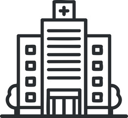 Outline vector illustration of a modern hospital building, suitable for healthcare and medical design projects