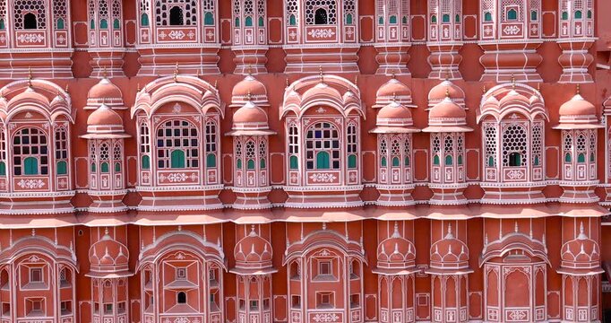 Exterior architecture of Hawa Mahal palace in Jaipur, India. Also known as Palace of the winds