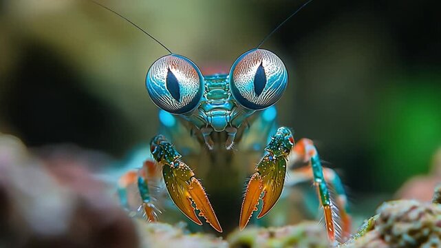 Peacock mantis shrimp eyes eating close up video