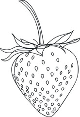 Fototapeta premium Outline vector illustration of a strawberry with leaves, perfect for food-related branding and design projects