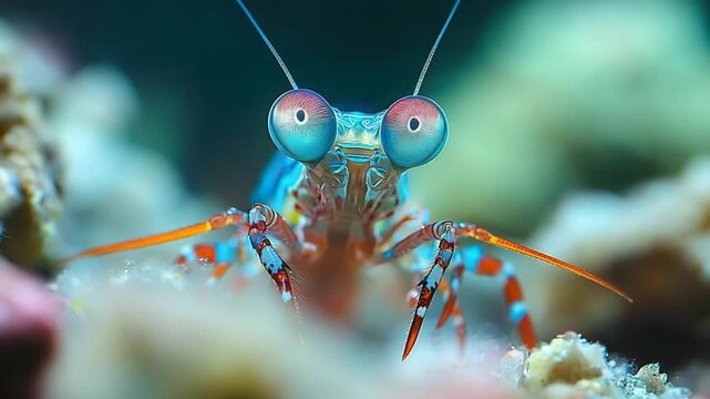 peacock mantis shrimp eyes eating close up video