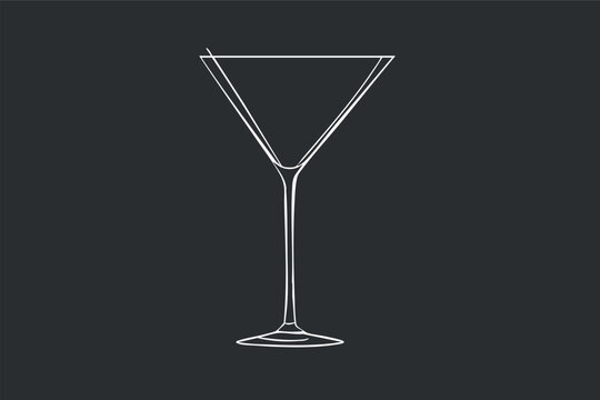 Minimalist line art vector illustration of a martini glass, ideal for cocktail menus and bar branding.