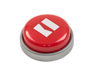 Red button with white symbol isolated on transparent background