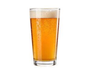 Tall glass of amber ale beer with foam isolated on transparent background