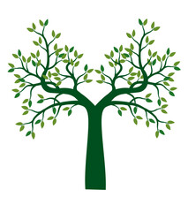 Obraz premium A tree drawn by hand. Green leaves on branches. Vector Illustration.