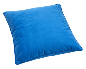 Bright blue plush cushion isolated on transparent background
