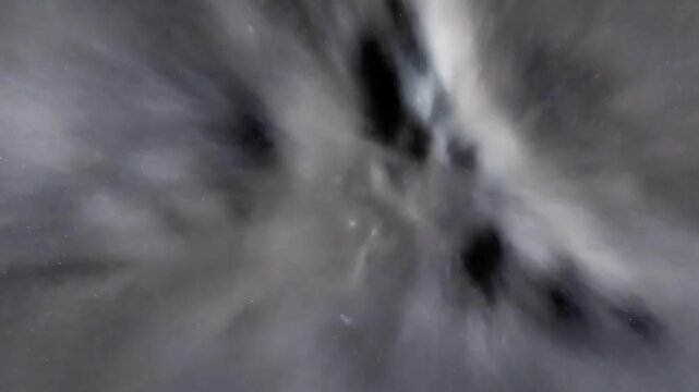 A planet with craters and clouds in front of a nebula in outer space