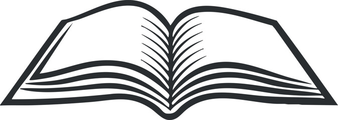 Minimalist black and white vector illustration of an open book, ideal for educational and literary projects.