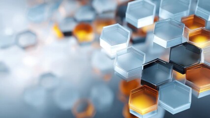 Innovative abstract technology and medical background featuring hexagonal structures with light effects creating a dynamic visual representation - Powered by Adobe