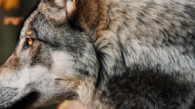 Majestic Wolf Close-Up: Intense Gaze, Wildlife Portrait, Nature's Beauty.
