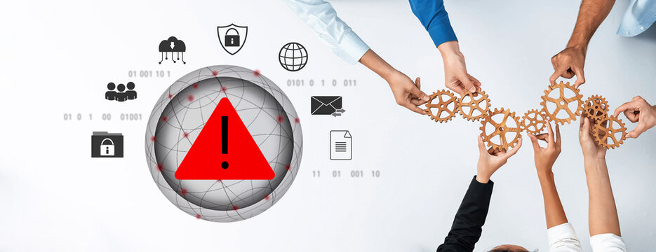 Red warning triangle representing a cybersecurity threat or data breach alert, surrounded by digital security and network protection icons, symbolizing cyber risk awareness Parse
