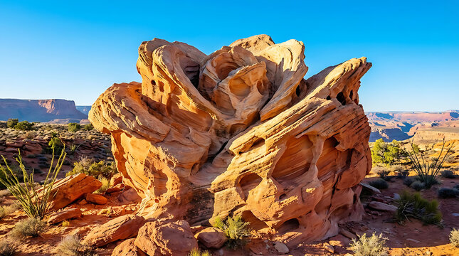 Unique sandstone rock formation in a desert landscape geology - Powered by Adobe