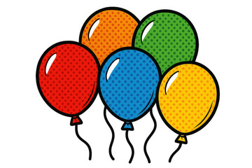 Colorful balloons floating with a pop art comic book style, celebrating party fun, happiness, and special festive events on a transparent background