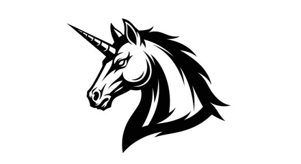 Majestic unicorn head profile in striking black and white illustration.