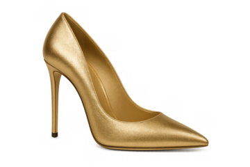 Golden high heel shoe, a luxurious stiletto for fashion, elegance, and glamour with a transparent background