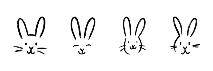 Obraz premium Cute Bunny Faces Line Icon Set In Doodle Style. Playful Rabbit Expressions And Cartoon Animal Characters Outline Sketch Collection. Hand Drawn Isolated Vector Illustration