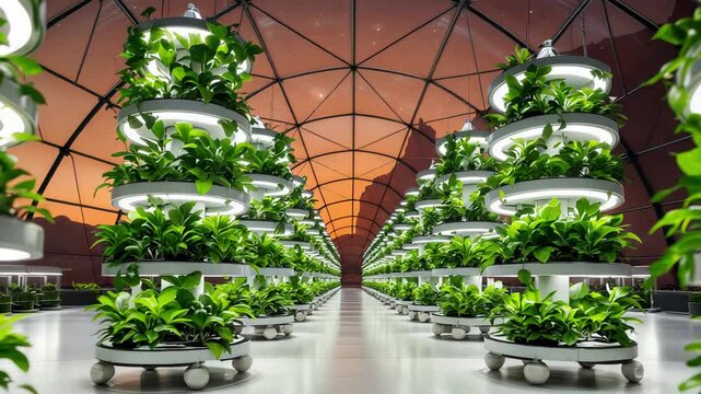 Innovative terraced farming enclosed in spherical geodesic frames