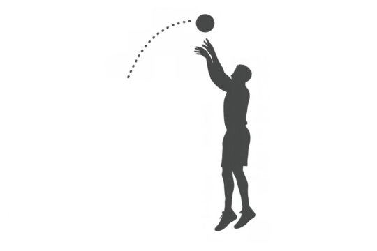 Basketball player silhouette jumping and shooting ball, action in air, transparent background - Powered by Adobe