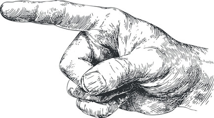 Detailed hand-drawn vector illustration of a pointing hand gesture for artistic and design projects