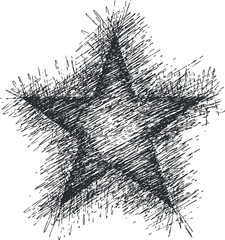 Hand-drawn sketch of a star with a textured outline, ideal for artistic design projects or creative illustrations