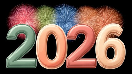 Festive 2026 Text With Colorful Fireworks Celebration On Black Background