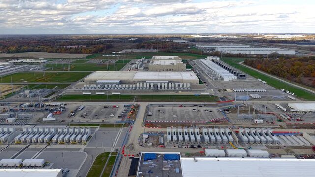 New construction of massive Data center with lots of equipment at the suburbs of Columbus city, Ohio.