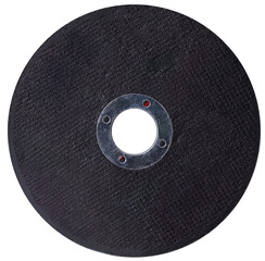 Abrasive disc for a mechanical grinder used for cutting metal. Isolated background.
