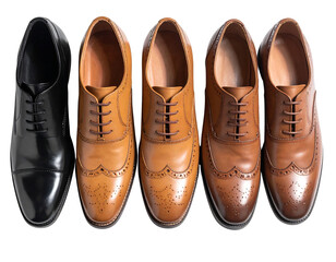 Selection of leather oxford shoes in varied shades of brown and black