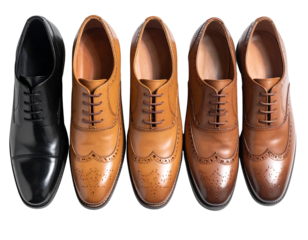 Selection of leather oxford shoes in varied shades of brown and black
