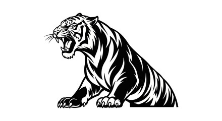 Aggressive Tiger Roaring with Open Mouth and Sharp Claws.