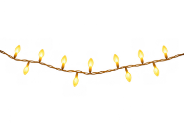 Glowing christmas lights garland creating festive decoration for celebrating winter holidays and new year on transparent background