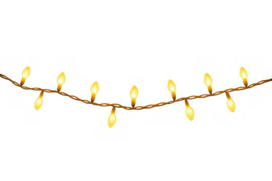 Glowing christmas lights garland creating festive decoration for celebrating winter holidays and new year on transparent background