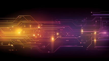 Fototapeta premium Abstract Technology Backdrop with Golden Glowing Lines and Geometric Shapes on Black Background
