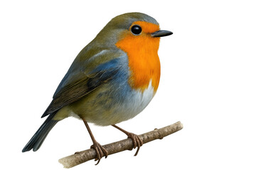 Fototapeta premium European robin bird perching on a twig, showcasing its orange breast plumage, transparent background