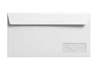 White DL Mailing Envelope with Transparent Window Sealed Flap Back View Isolated on Transparent Background PNG