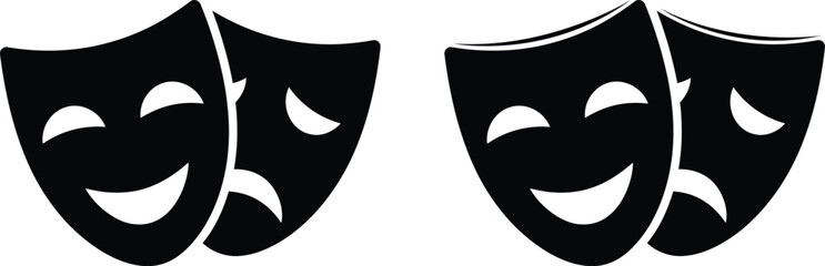 Comedy and tragedy masks black and white illustration