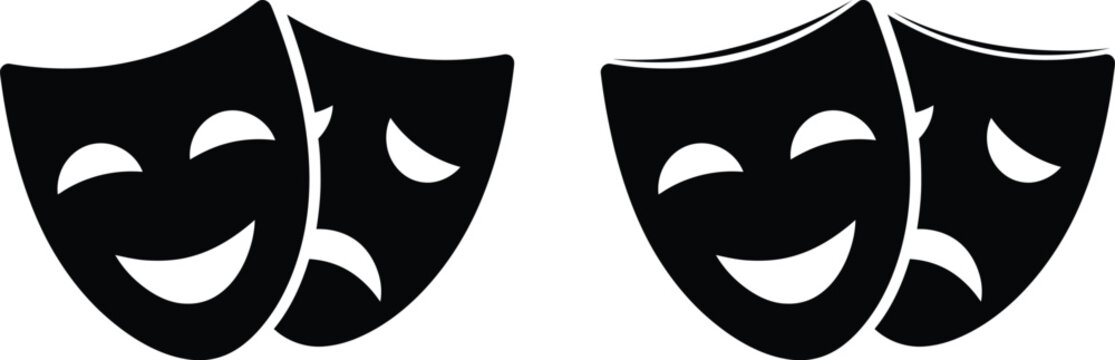 Naklejki Comedy and tragedy masks black and white illustration